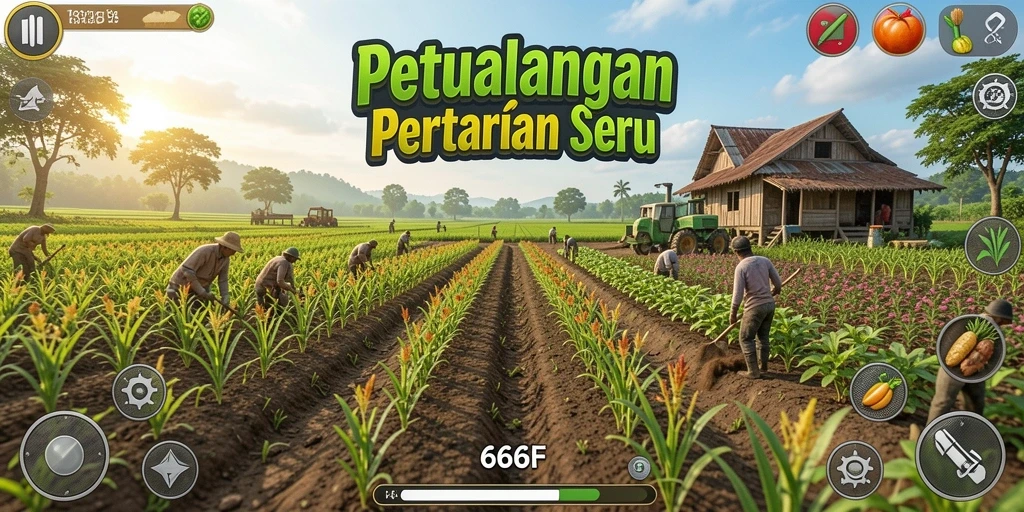 Screenshot menampilkan gameplay menarik dari 666F dengan suasana ladang yang cerah.