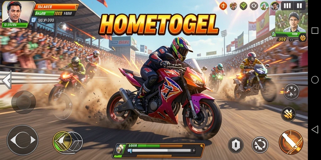 Tampilan menarik dari gameplay HOMETOGEL di trek balapan.