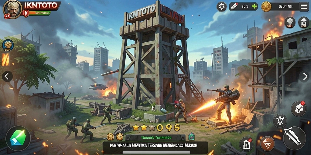 Tampilan gameplay menara pertahanan yang menegangkan di IKNTOTO.