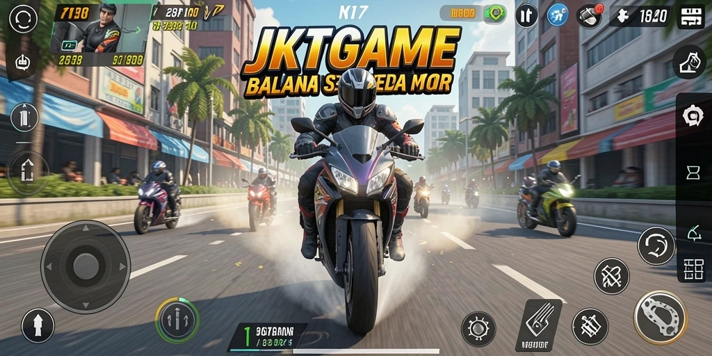 Tampilan gameplay menarik dari JKTGAME saat balapan sepeda motor.