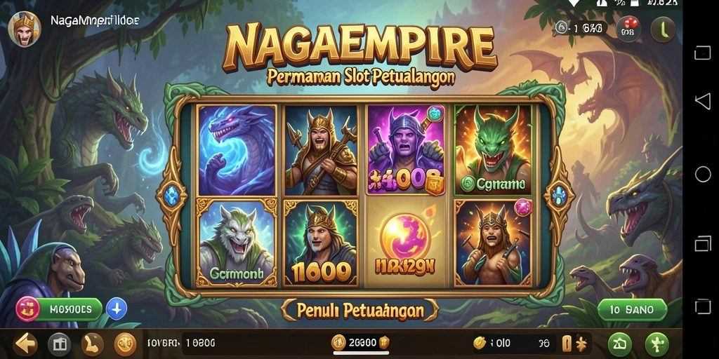 Screenshot gameplay <strong>NAGAEMPIRE</strong> menampilkan aksi slot yang mendebarkan.