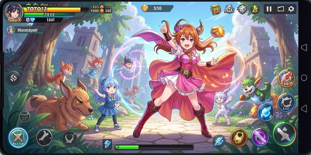 Screenshot gameplay TOTO12 yang menampilkan karakter anime dalam pertempuran.