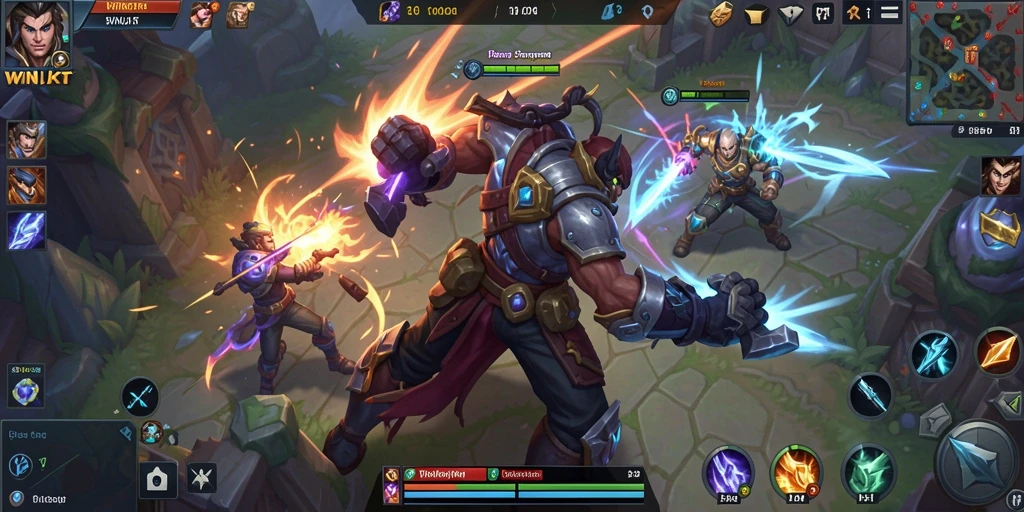 Screenshot gameplay <strong>WINJKT</strong> menampilkan pertarungan seru antar karakter di arena.